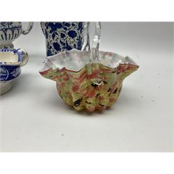 Wedgwood jasperware chamber candlestick, together with blue and white ceramic tankard, footed jug, art glass basket etc