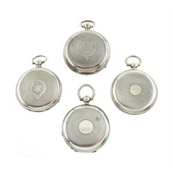 Victorian silver half hunter lever fusee presentation pocket watch by Robert H Halford, silver open face ever fusee by James Miller, Selkirk and two other silver open face lever going barrel pocket watches, all hallmarked (4)
