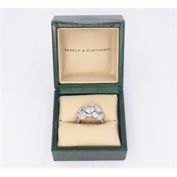  Boodles large Raindance ring set in platinum, nine brilliant cut diamonds total weight 4.26 carat, three main diamonds certificated  weight 1.21 carat, colour G Clarity VS1, weight 0.73 carat, colour G clarity VS2,  weight 0.72 carat, colour G clarity VS2   