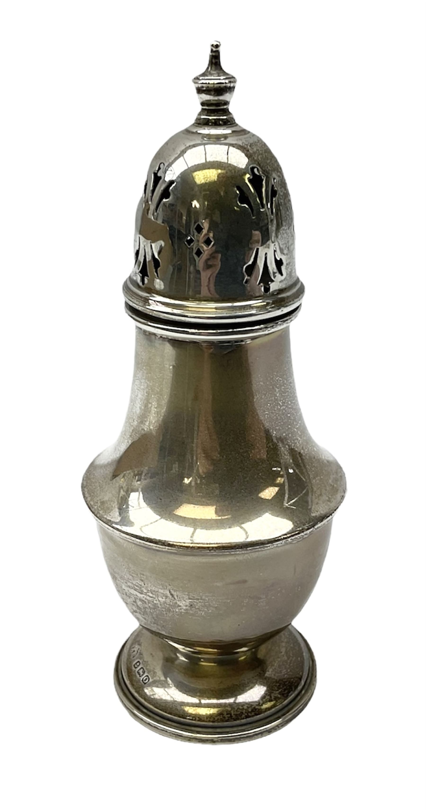 20th century silver sugar caster, of typical baluster form, hallmarked Elkington & Co Ltd, Birmingham, approximate weight 62 grams