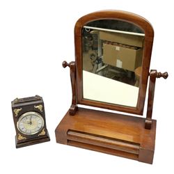 Swing framed dressing table mirror with draw, together with mantel clock with gilt detail on a footed base, mirror H53cm