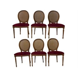 Set six French style walnut finish dinin