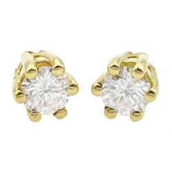 Pair of 18ct gold round brilliant cut diamond stud earrings, total diamond weight approx 0.25 carat