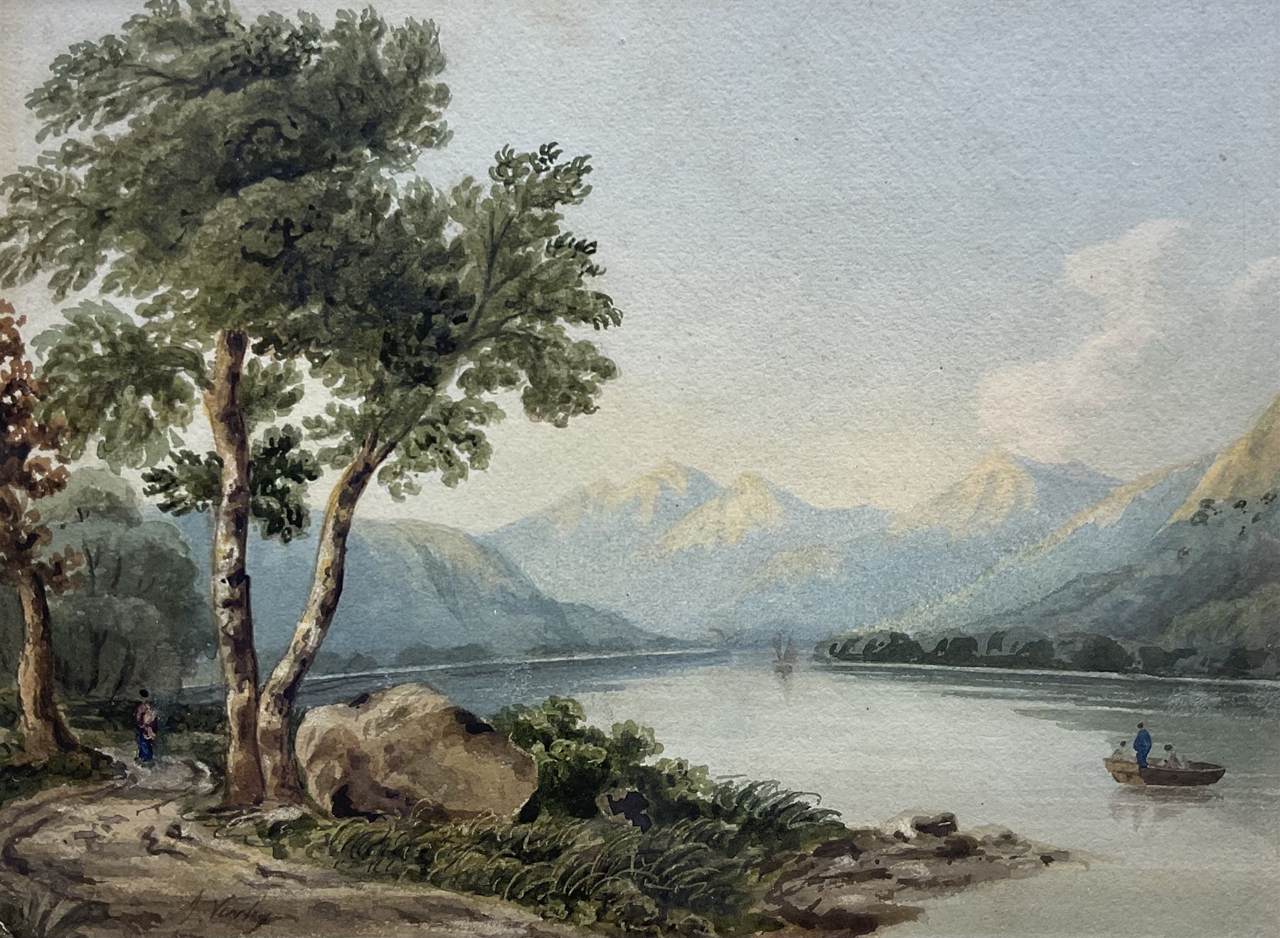 John Varley (British 1778-1842): Rowing Boat on a Scottish Lake, watercolour signed 20cm x 27cm