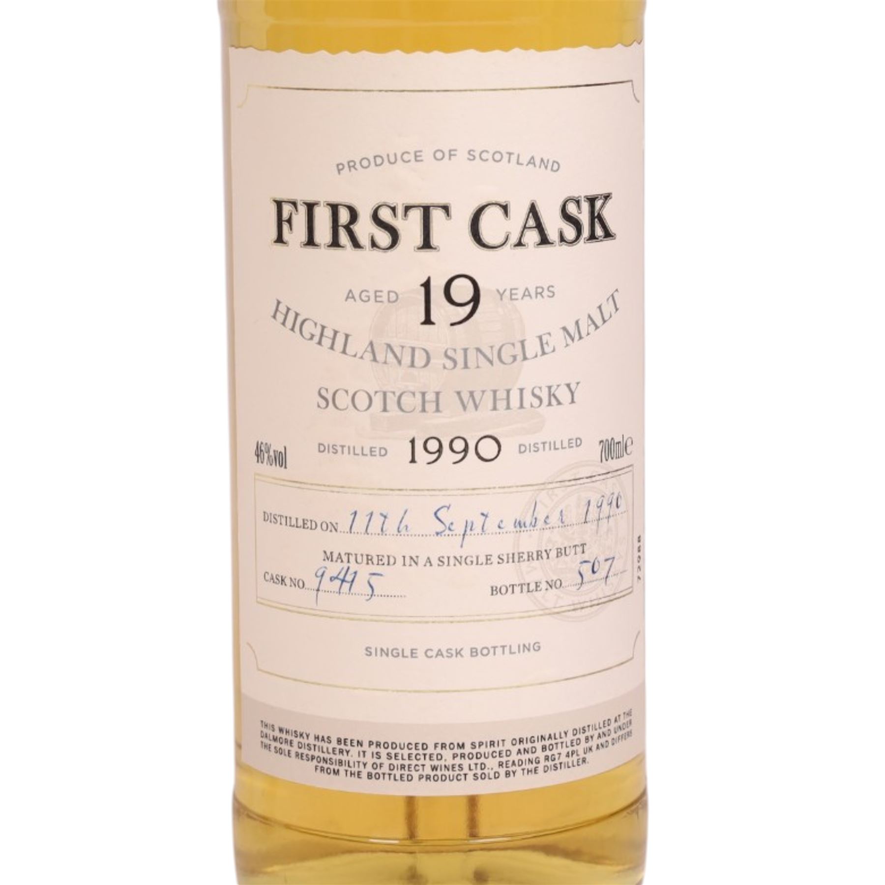 Dalmore 19 year old Highland single malt scotch whisky 46% vol 700ml, First Cask; distilled 11th September 1990, from cask number 9415, bottle number 507, with certificate
