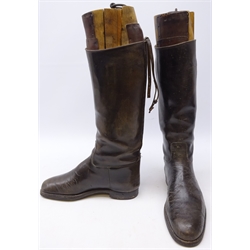  Pair black leather riding boots with wooden trees by Frank Turner  