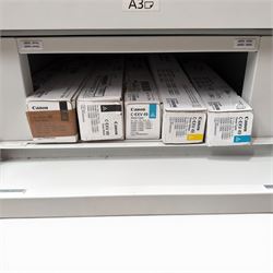 Canon Image Runner Advance DX C3720i multifunction laser printer, floor standing with two trays, A3 and A4, copier and scanner with auto feed and manual, base storage cupboard, with spare toner