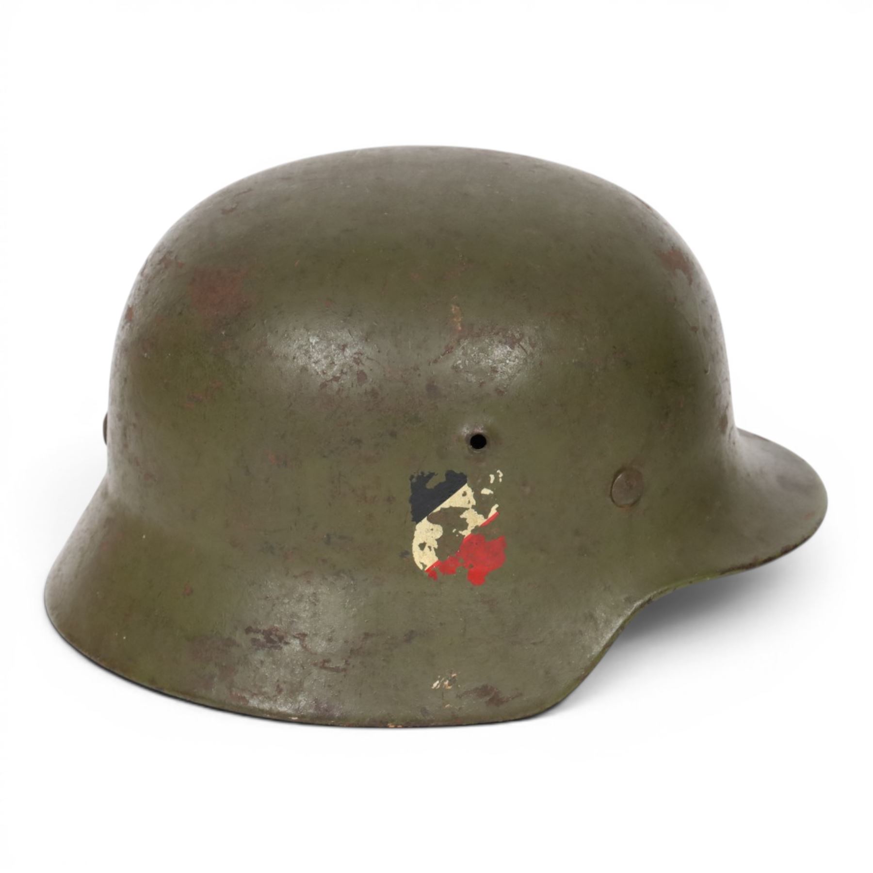 WWII Third Reich German double decals M42 steel combat helmet, with leather liner and chin strap