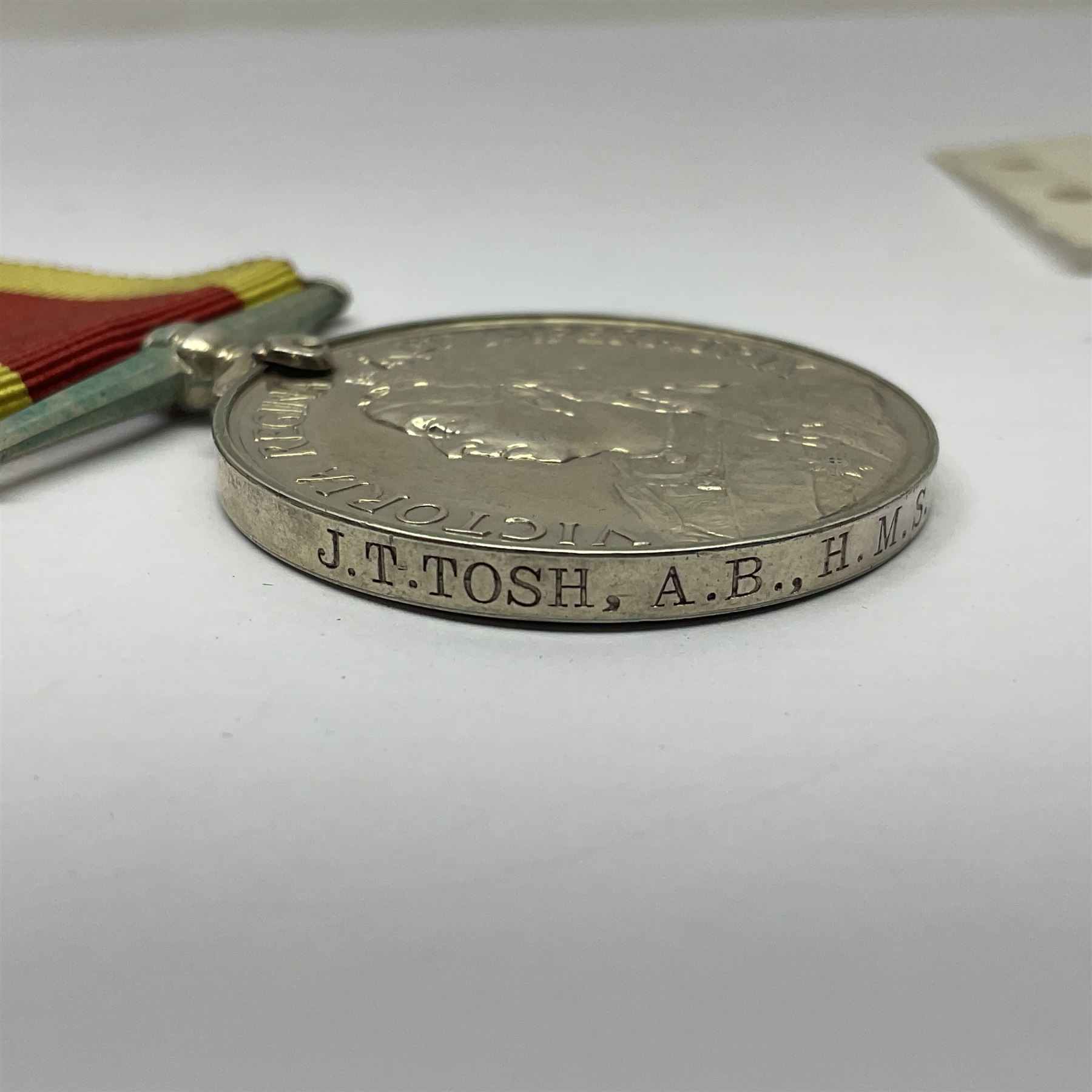 Victoria China War Medal 1900 awarded to J.T. Tosh A.B. H.M.S. Bonaventure; with ribbon