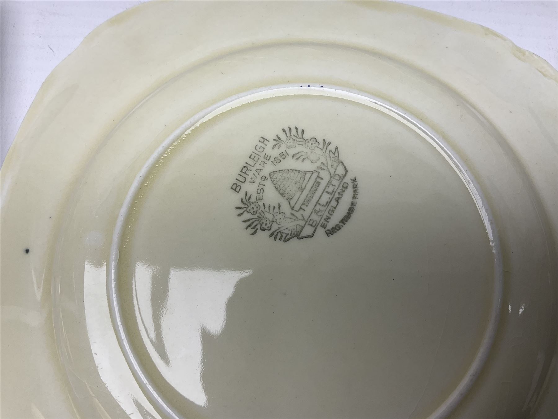 Collection of 1930s ceramics, comprising Shorter & Son jug with bird handle, set of three J.H.W & Sons graduating jugs, Clarice Cliff My Garden pattern vase and Celtic Harvest pattern cake plate and a Burleigh Ware sandwich plate set, bird jug H21cm