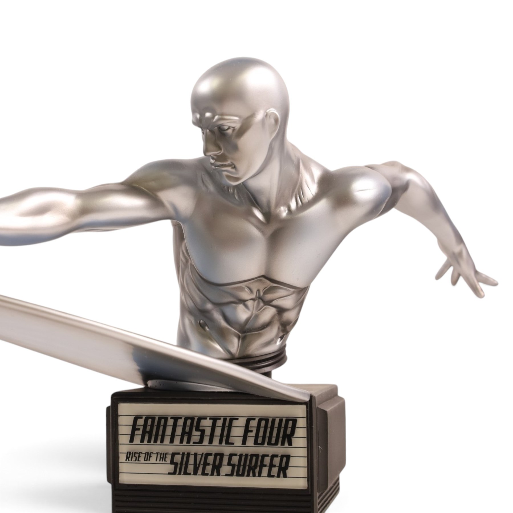 Bowen Designs Silver Surfer painted statue, together with a Kotobukiya Collection Marvel Studios Silver Surfer Fine Art Bust, both boxed