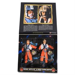 Five modern Kenner Star Wars action figures, comprising Han Solo and Carbonite Block with Frozen Han Solo, Wedge Anitlles & Biggs Darklighter, C-3PO, Jedi Luke Skywalker & Bib Fortuna and Luke Skywalker vs. Wampa, all boxed