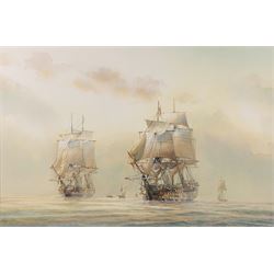 David C Bell (British 1950-): Naval Ships at Sea, watercolour signed 40cm x 59cm