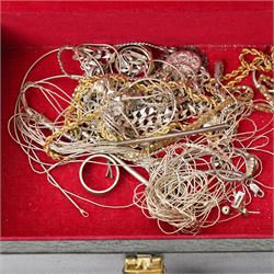 9ct gold jewellery, including fan charm, necklace chain, two pairs of earrings, silver jewellery, including necklace chains, earrings, rings, etc