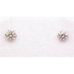  Pair of platinum round brilliant cut diamond stud ear-rings stamped Pt950 diamonds 0.3 carat  
