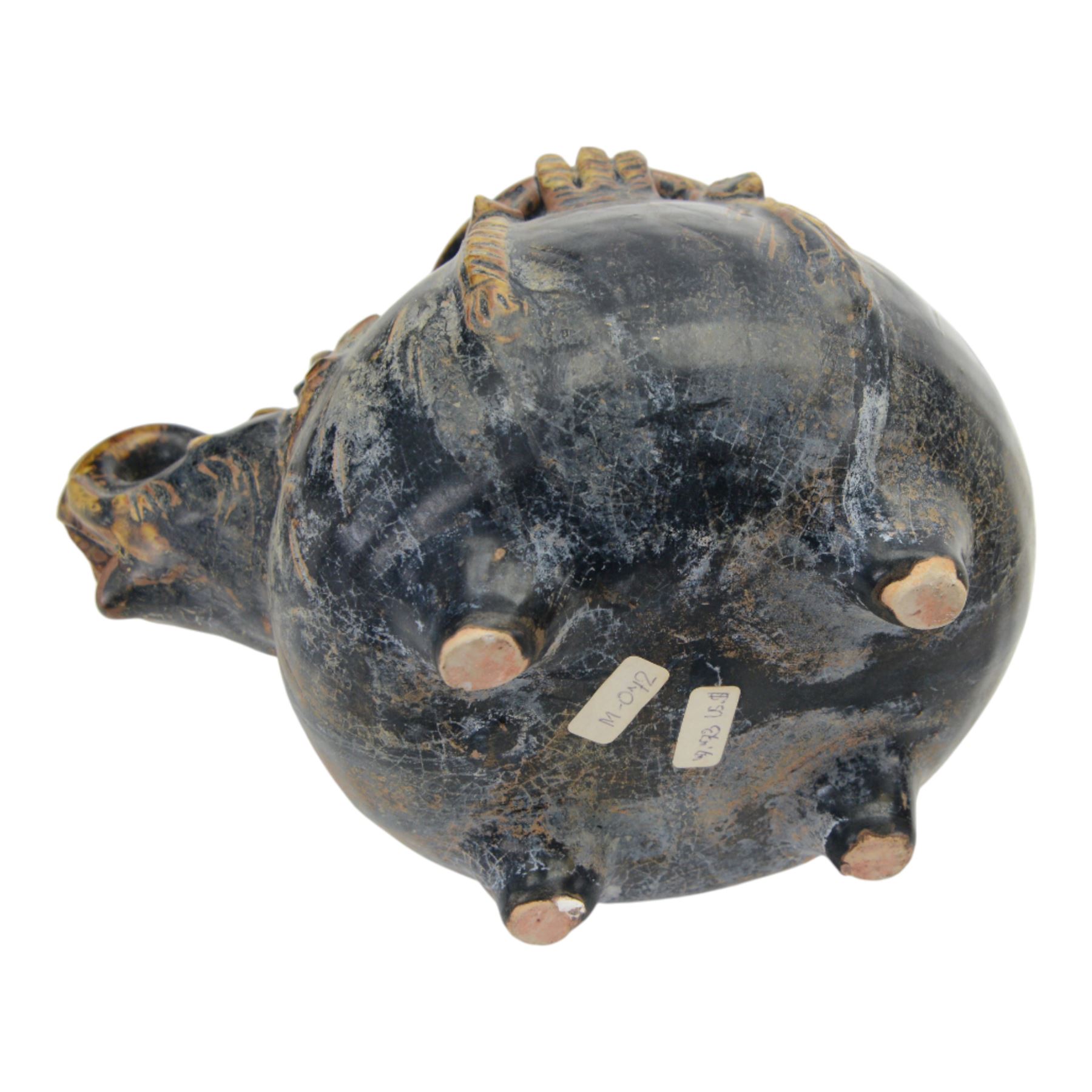 Large Thai vase decorated with relief figures and elephants, together with two smaller examples