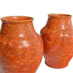 Pair of Pilkingtons  mottled orange vases, of baluster form, with impressed mark beneath, H18cm