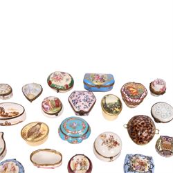 Large collection of 19th century and later pill boxes, including examples by Limoges, Veuve Perrin, Capodimonten etc 
  
