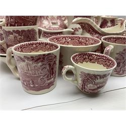 Masons Vista pattern ceramics, including coffee pot, sauce boat, twin handled jar and cover, teapots, mugs, etc 