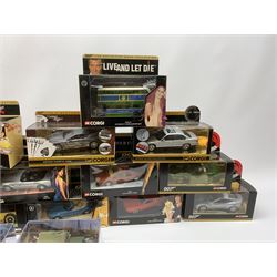 Corgi James Bond - seventeen models from various films including Goldfinger, Octopussy, Diamonds Are Forever, For Your Eyes Only, Casino Royale, Live And Let Die, You Only Live Twice etc including ten from The Definitive Bond Collection and seven from The Director's Cut, all in window boxes; together with two others by Fabbri in perspex display cases (19)