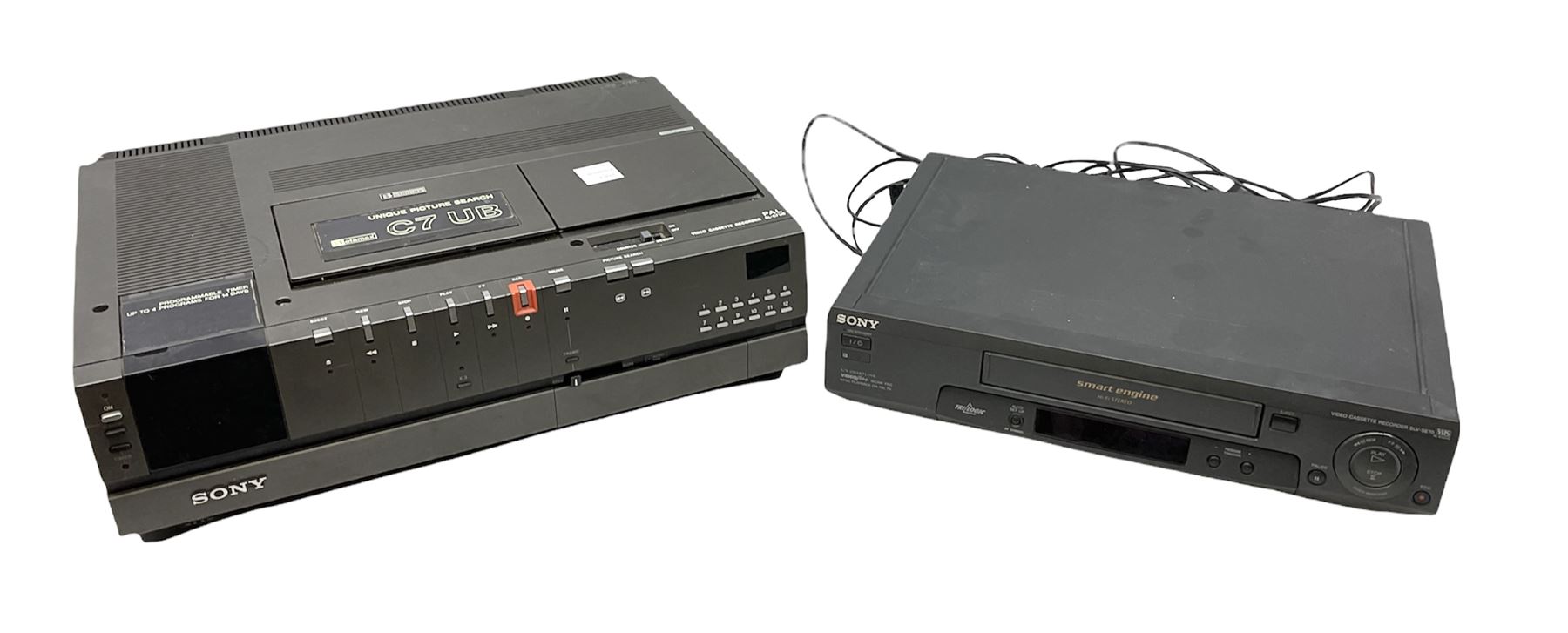 Two Sony VHS video cassette recorders comprising Betamax C7 SLC7UB