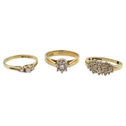 Three 9ct gold diamond rings, all hallmarked