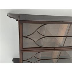 Georgian mahogany Gothic wall hanging cabinet, enclosed by two ogee pointed arch astragal glazed doors, plain sides with shaped top and bottom brackets