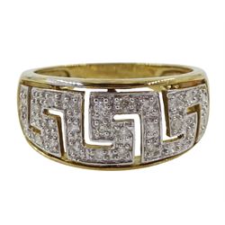9ct gold diamond chip key design ring, hallmarked