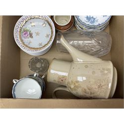 Portmeirion Botanic Garden jug, Poole Pottery planter, Denby coffee pot, Wedgwood Jasperware trinket box, Le Creuset oven dish and a collection of other ceramics, etc, in four boxes 