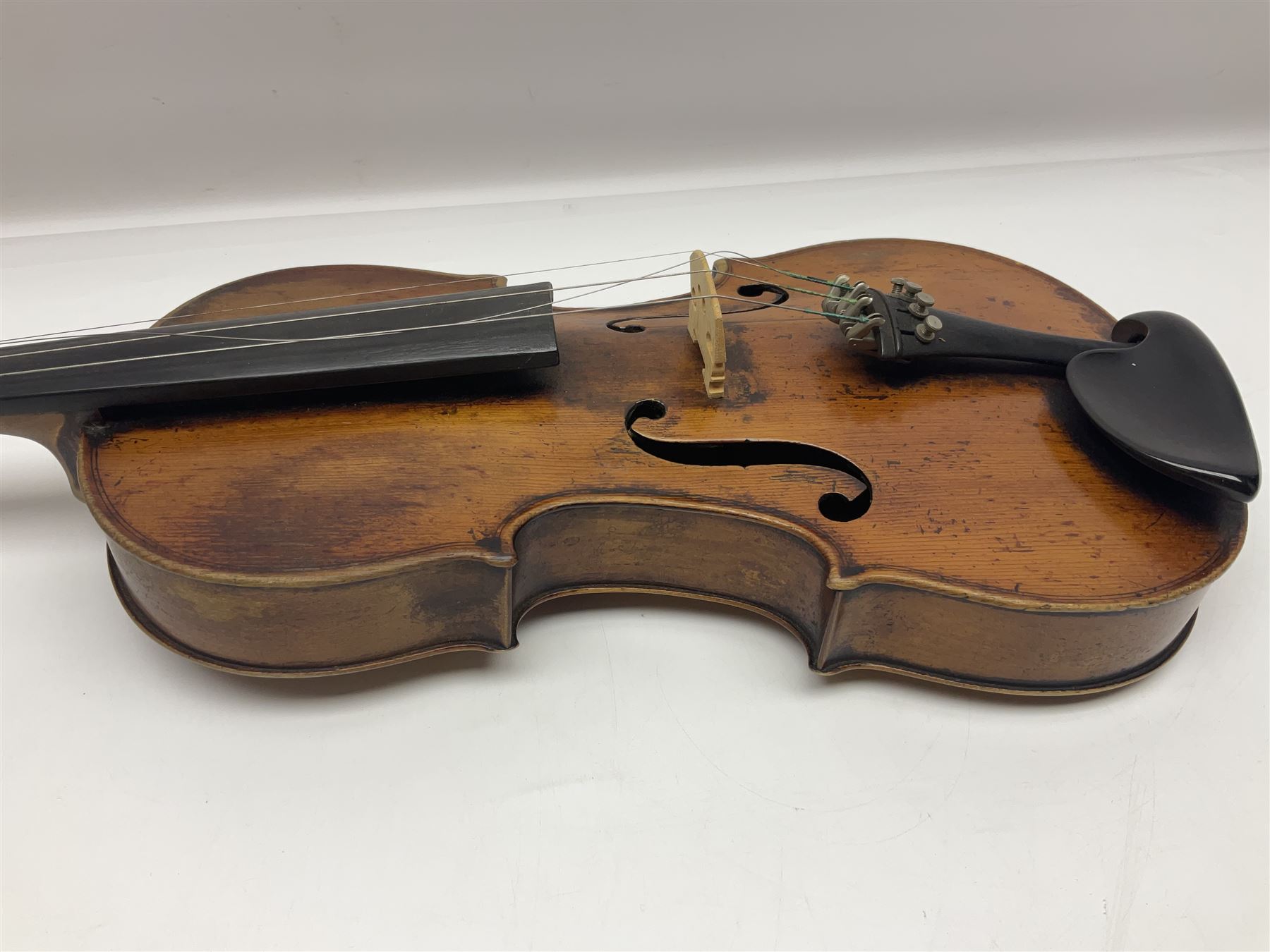 Late 19th century French trade violin with 35.5cm one-piece maple back and ribs and spruce top L59cm overall; in carrying case with bow