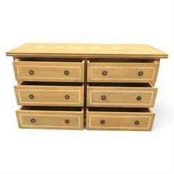 Barker & Stonehouse - contemporary flagstone and mango wood sideboard, rectangular top with inlaid flagstone, above six short drawers with metal ring pull handles, raised on a plinth base with bracket feet