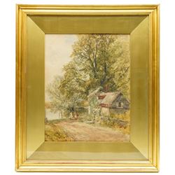 Edmund Morison Wimperis (British 1835-1900): Figures by a Lakeside Cottage, watercolour signed with initials and dated '88, 42cm x 33cm