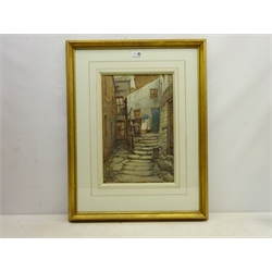  Thomas Barrett (Staithes Group 1845-1924): 'Old Theakers Yard Staithes', watercolour signed, original title label verso 45cm x 29cm  