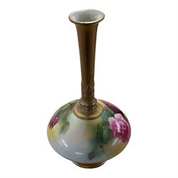 Moorcroft Orchid pattern vase of baluster form, together with four other Moorcroft items, Royal Worcester vase 1748 and Royal Crown Derby vase