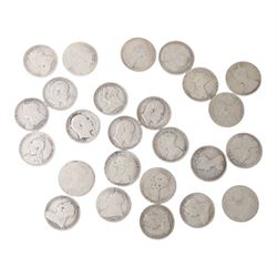 Twenty-one Queen Victoria and four King Edward VII silver one florin coins, including thir...