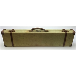 Early/mid 20th century green canvas and leather mounted shotgun case 83cm x 20cm