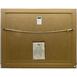 Joy Kirton Smith (British Contemporary): ‘Faces and Masks I & II’, pair printer's prof silkscreen prints on canvas signed and numbered 1/10, 37cm x 57cm (2) 