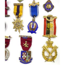 Thirteen Masonic and similar jewels / medals, mostly hallmarked including Royal Antediluvian Order of Buffalos jewel presented to 'Bro. D. WA. Gardiner. C.P. for services as Secretary1961-62', RMBI 1937 jewel etc (13)