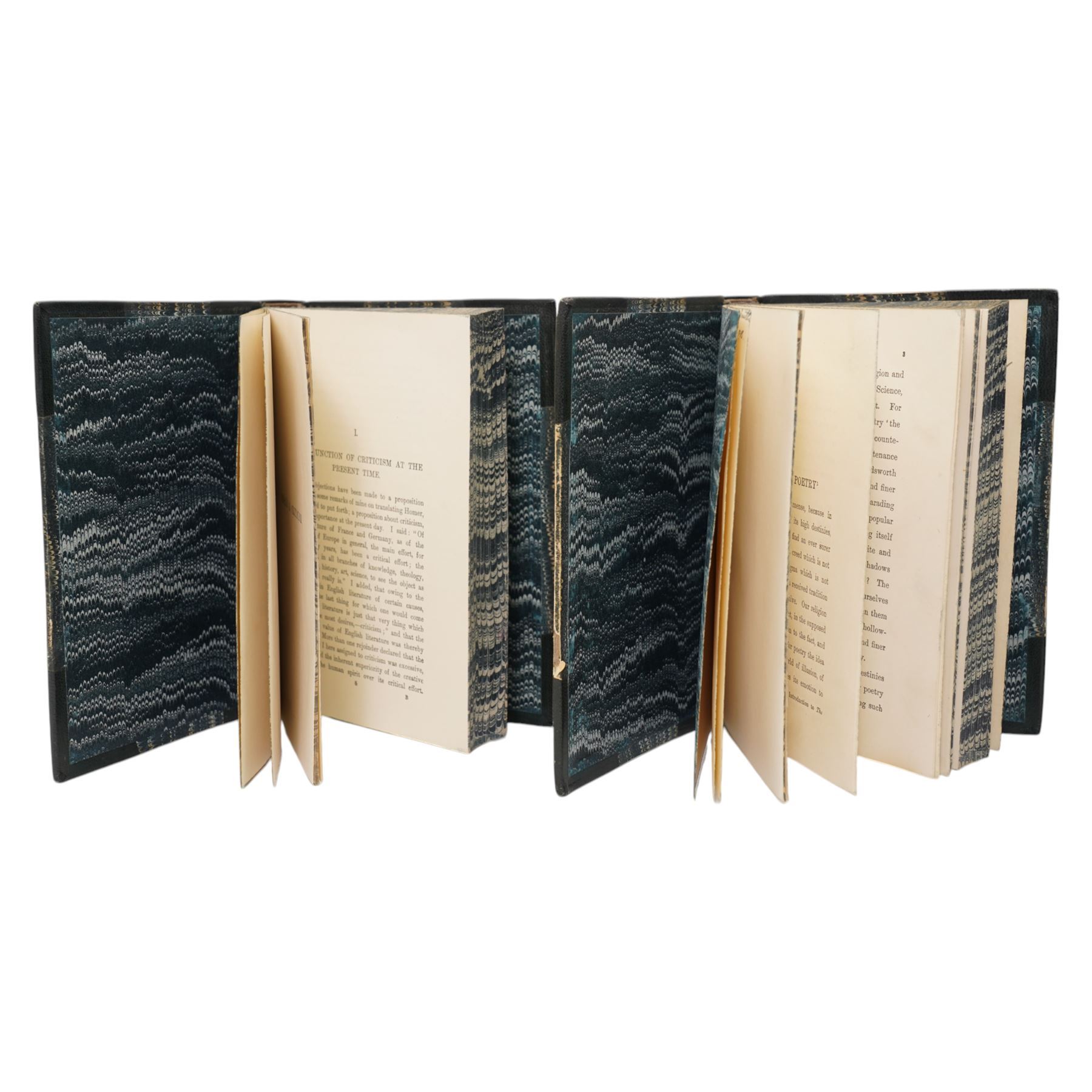 Lamb, Charles - 'The Last Essays of Elia' introduction by Augustine Birrell, illustrated by Charles Brock, third edition published by Dent 1901 in two volumes, half cream leather and brown boards, top edge gilt,  bookplate of H A Ashworth, Arnold, Matthew - 'Essays in Criticism' published Macmillan 1915-16 in two volumes, half leather and marbled boards and Lamb, Charles and Mary - 'Tales from Shakespeare' full calf and gilt spine (3), 'Georgian Poetry' third edition 1913, full leather and gilt, 'Letters of the late William Cowper1820, Stevenson R L - 'Father Damien limited 2nd edition of 1000, published 1901, soft cover and Hoole, J - 'The Orlando of Ariosta' 1819 