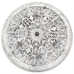 Victorian cast iron white painted garden table with aluminium top and cast iron chairs