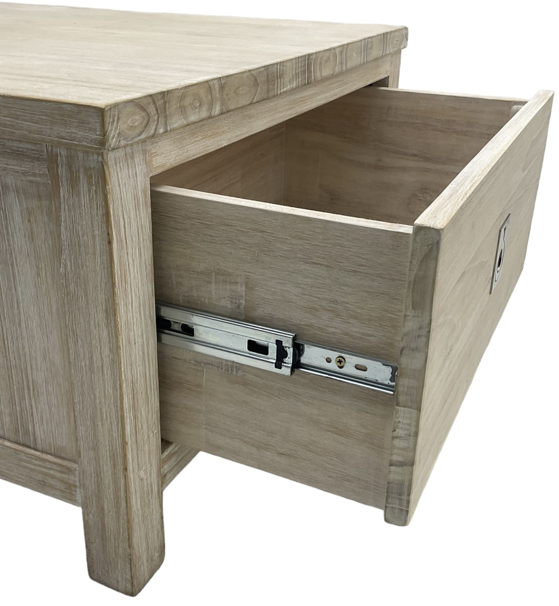 Contemporary lime-washed oak coffee table, fitted with four drawers 