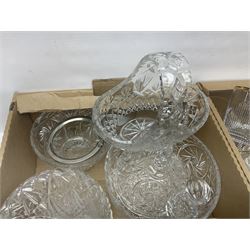 Large collection of crystal glassware, together with glass decanters, bowls, covered bon bon dish etc, in two boxes 
