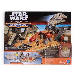 Hasbro Star Wars The Force Awakens models, comprising Poe Dameron Speeder Bike, three Millennium Falcons, including two Micromachines examples and a Force Link Starter Set, all boxed 