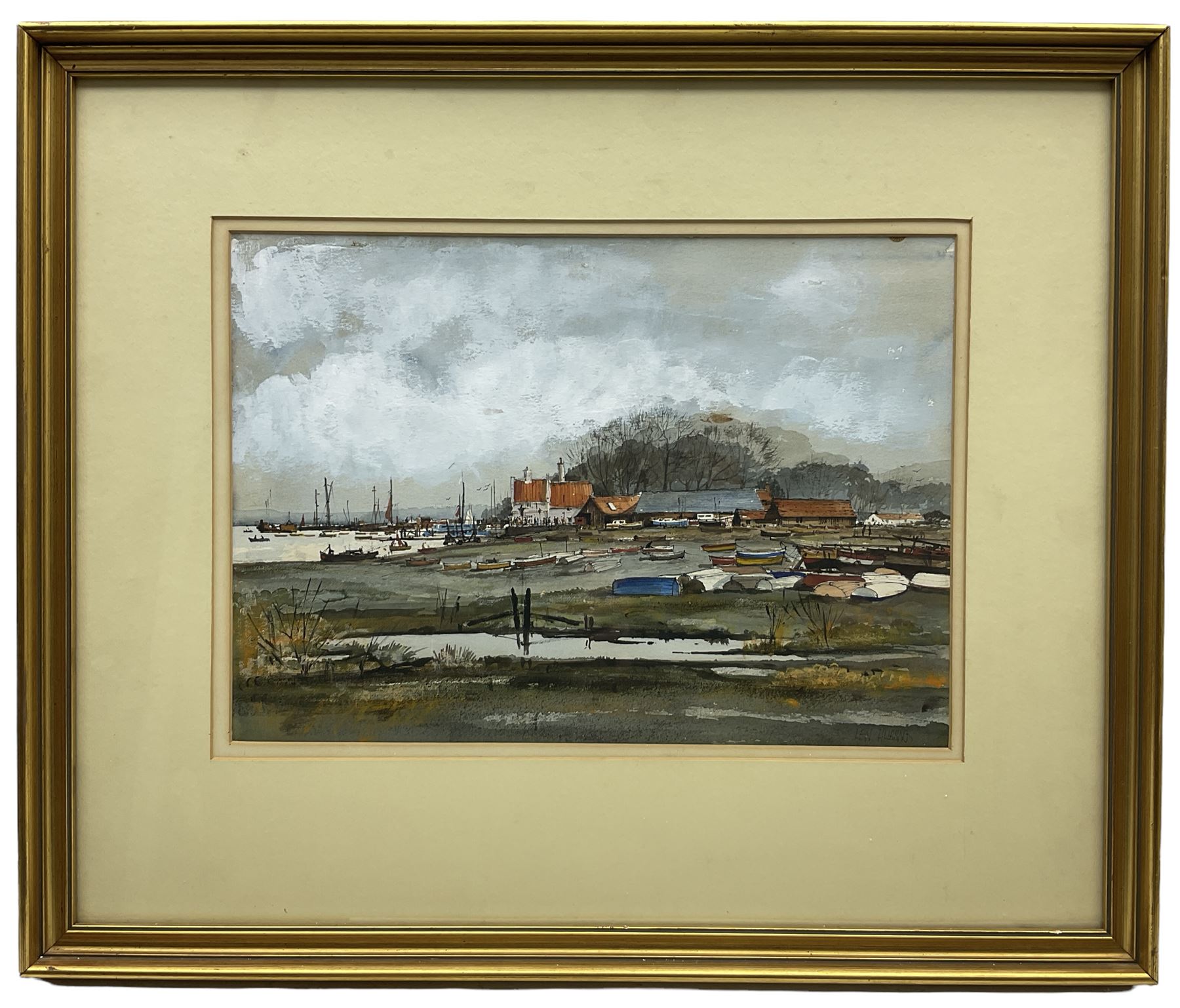 Len Hubbard (British 20th century): The Butt and Oyster Pin Mill, watercolour signed, labelled verso 27cm x 38cm
