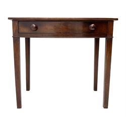 Victorian mahogany side table, the moulded bow front top over single drawer, on square tapering supports
