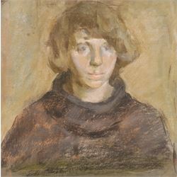 Douglas Stannus Gray (British 1890-1959): Lady in a Jumper, oil pastel unsigned 31cm x 31cm (unframed) Provenance: direct from the artist's family 