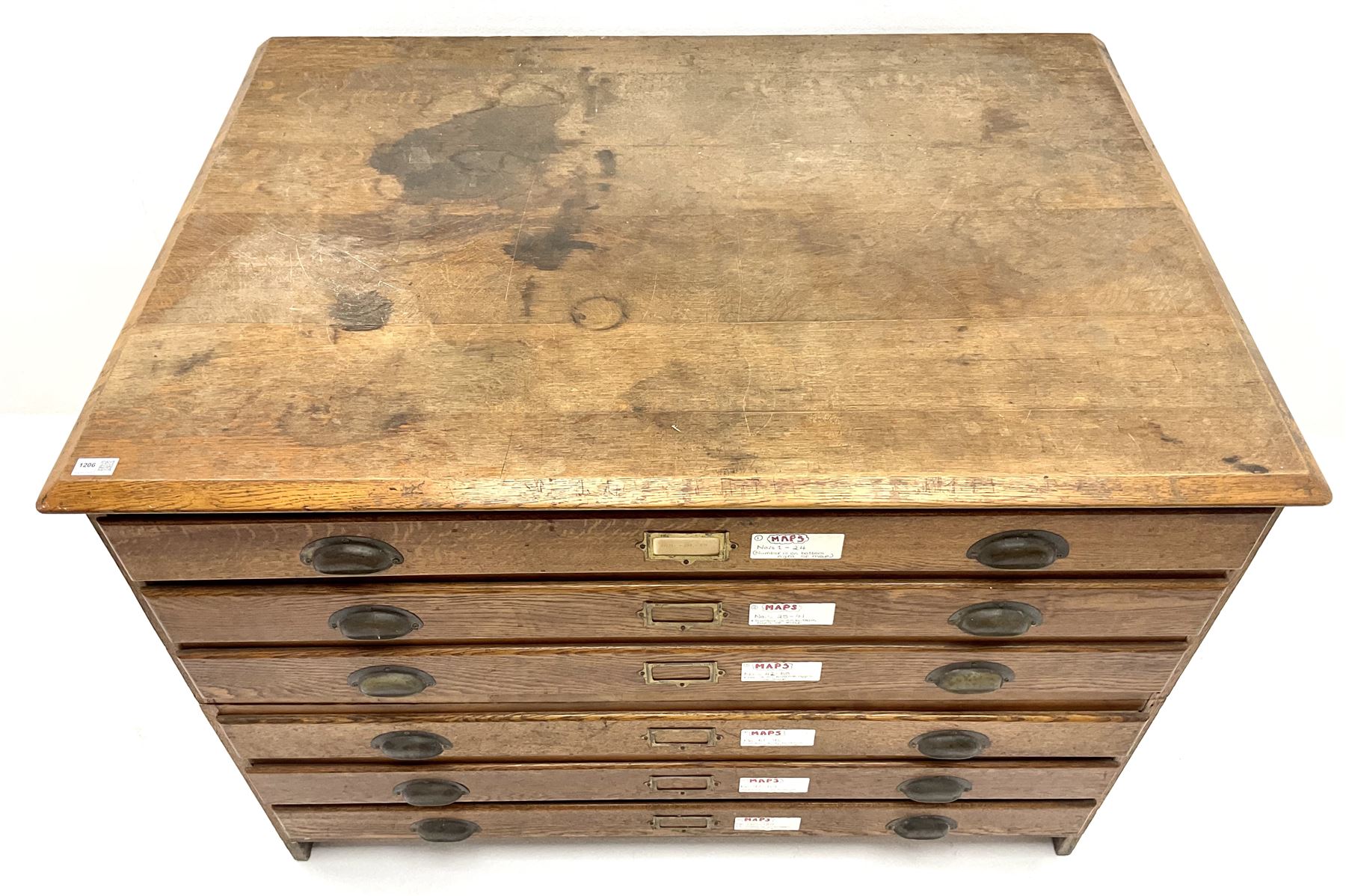 Early 20th century oak plan chest, six drawers