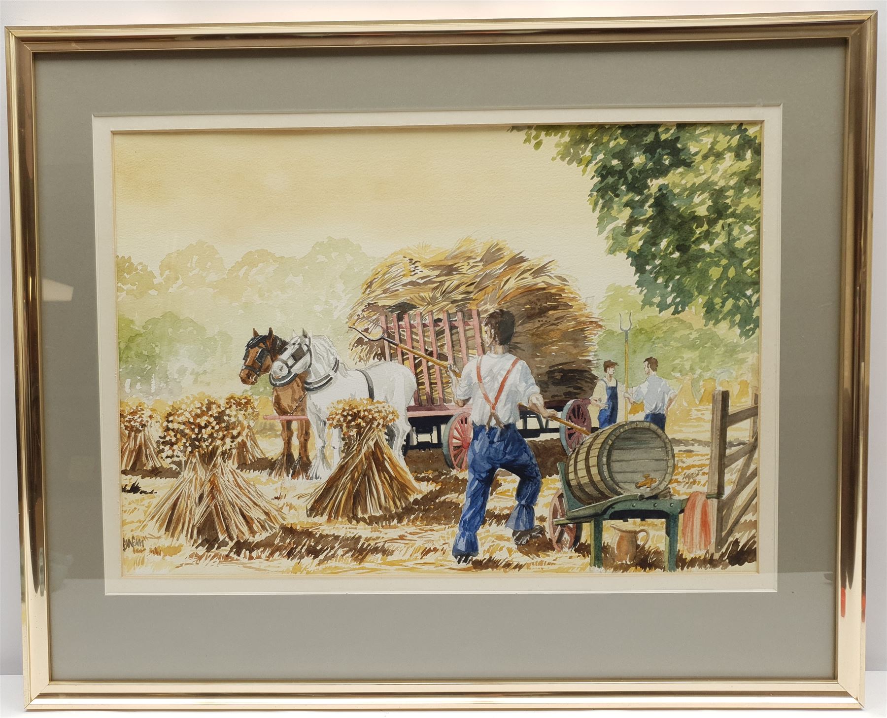 Ken Middleton (British 20th century): Loading the Haycart, watercolour indistinctly signed, artist's stamp verso 35cm x 50cm