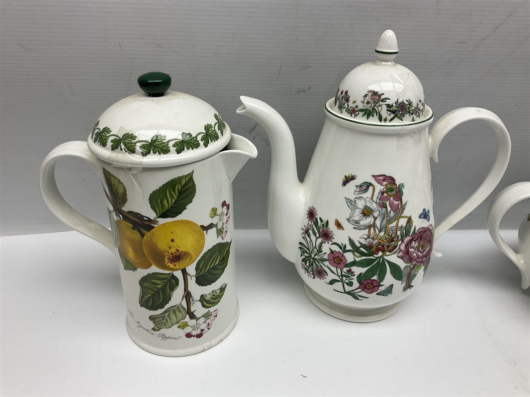Portmeirion tea wares, in various patterns including Botanic Garden, Summer Garland and Portmeirion, to include limited edition novelty teapot, teapot, coffee press, coffee pot, covered sucrier, eight teacups and saucers, etc 
