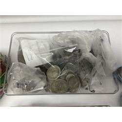 Approximately 200 grams of Great British pre 1947 silver coins including shillings, florins etc, pre-decimal pennies and other coinage